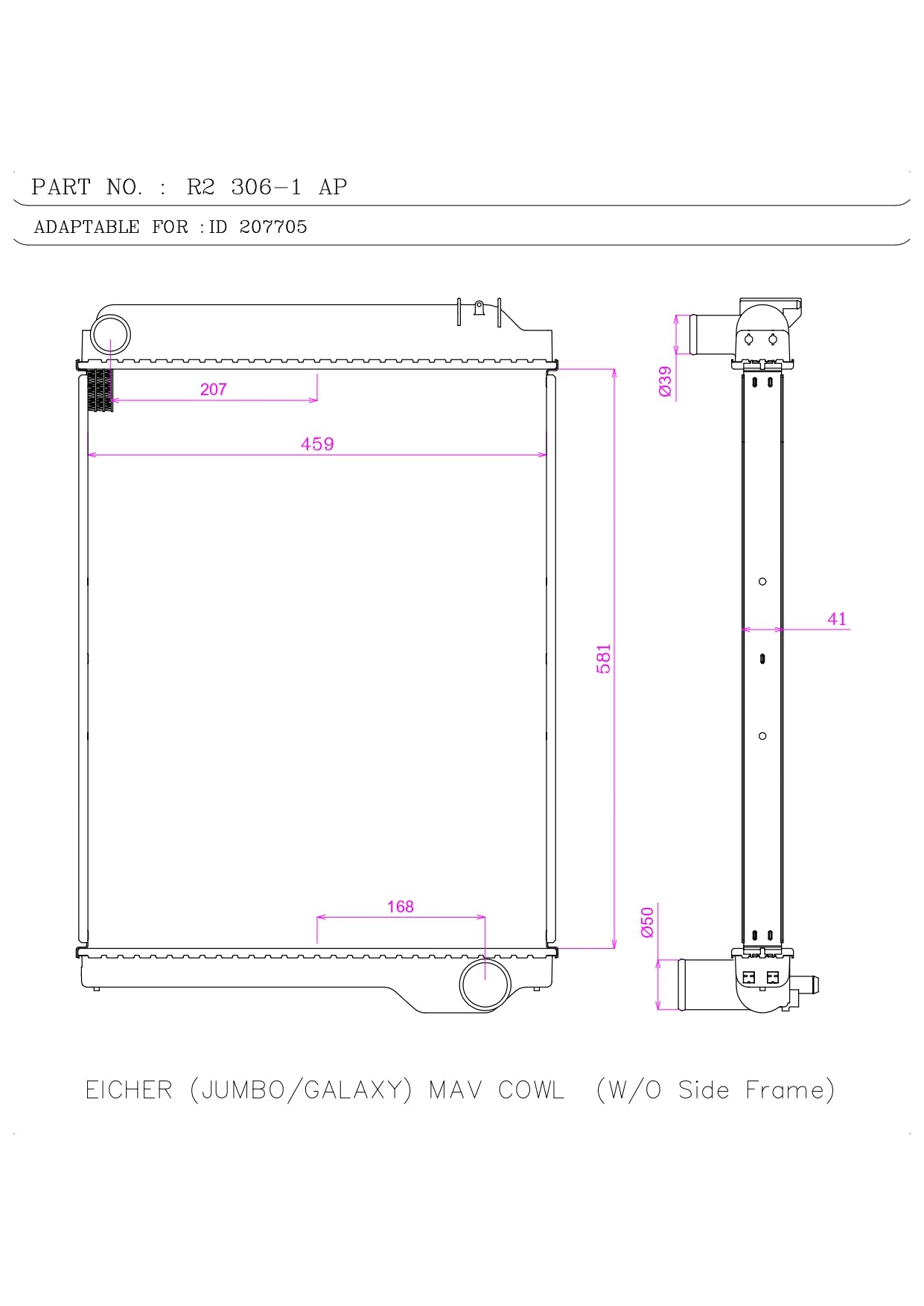 EICHER (JUMBO/GALAXY) MAV COWL (W/O Side Frame) – Varun Radiators