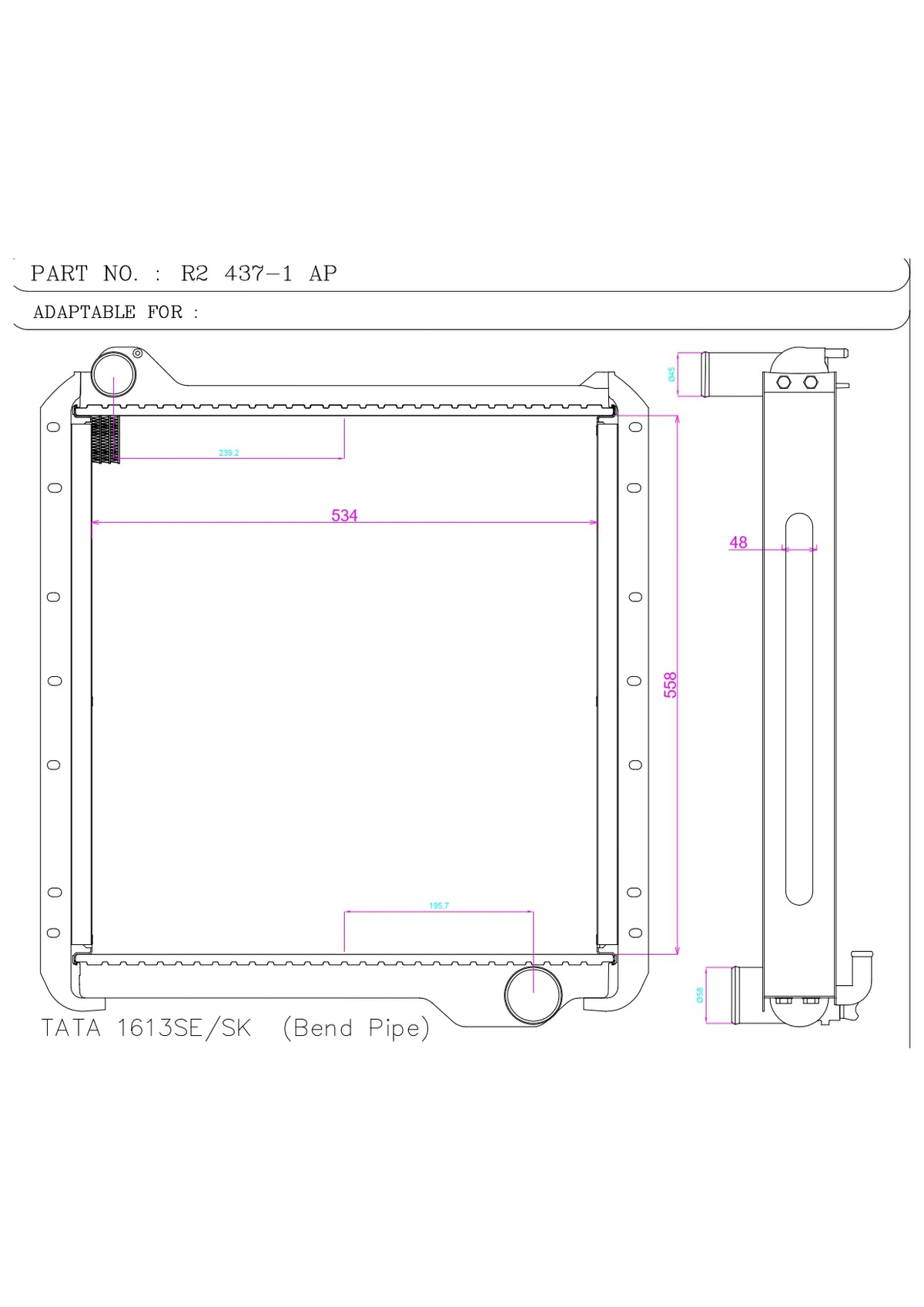 Bend Radiators Tata 1613 SE / SK Bend Pipe Radiator With SF | Aftermarket | Varun ...